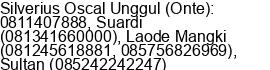 Nomor ponsel Suardi /Silverius Oscar Unggul/ Laode Mangki di Kendari